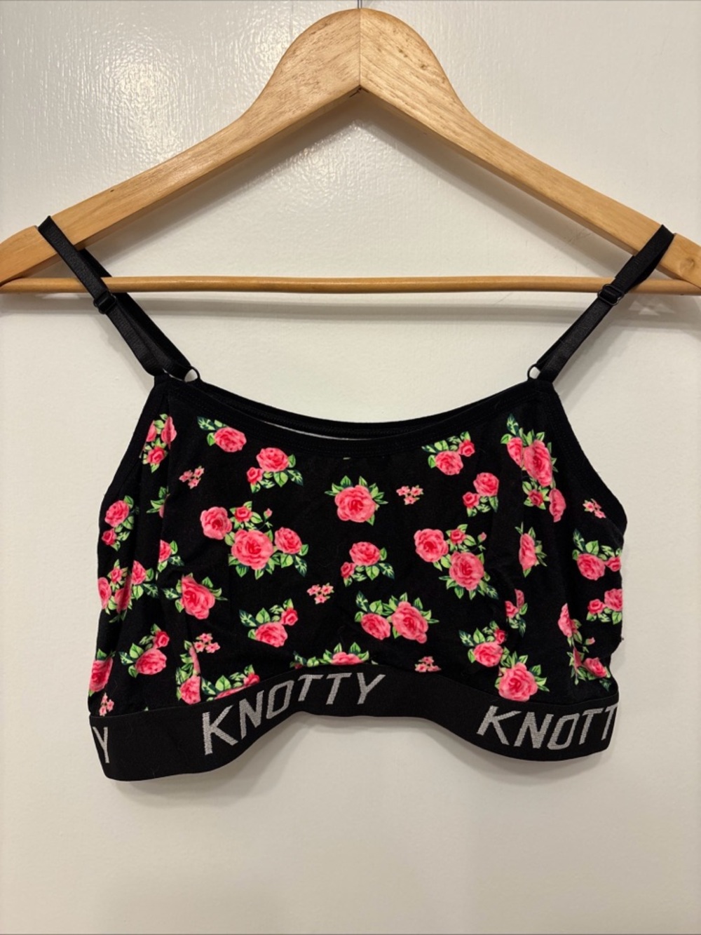 Knotty Black Bralette with Pink Rose Print